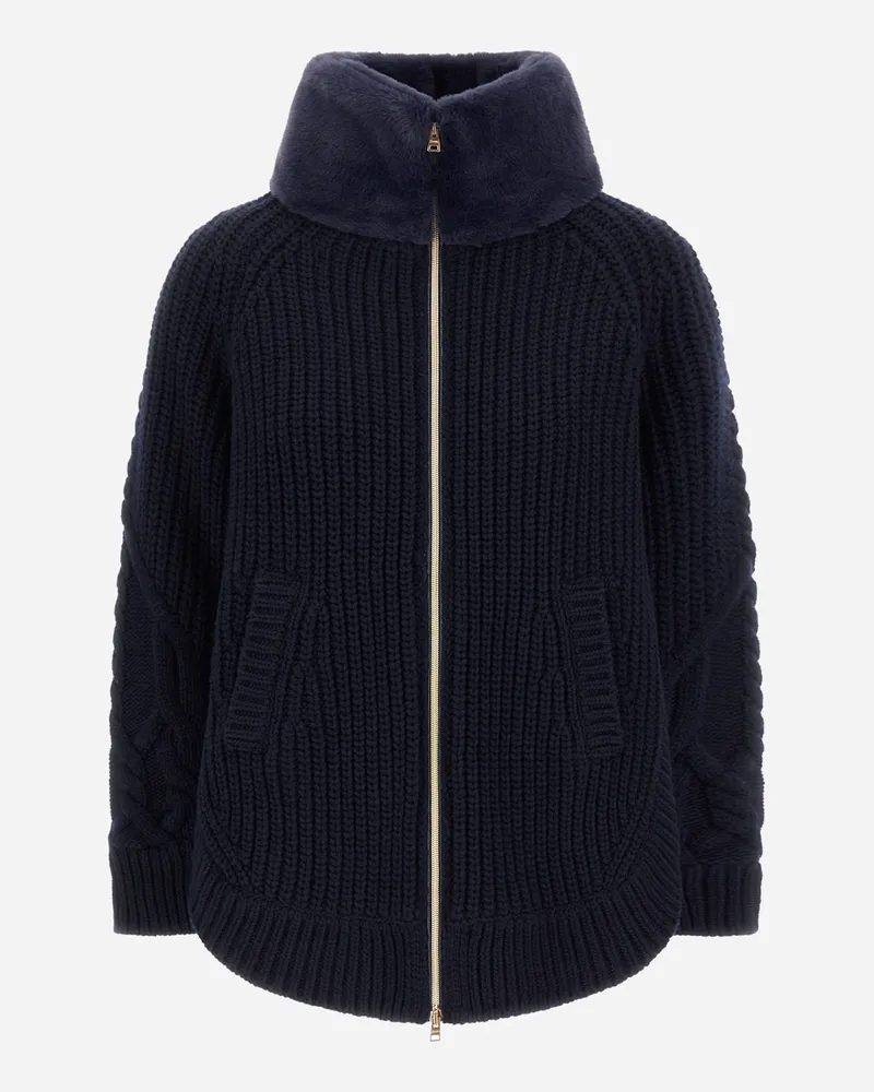 Herno Jacke Aus Wolle Mit Reliefstruktur Und In Pelz-haptik Mit Biberfelloptik - Frau Pullover & Strickjacken Marineblau Marineblau