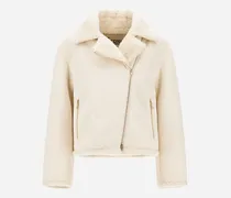 Bikerjacke Aus Cord Mit Innenseite In Shearling-optik - Frau Mäntel & Trenchcoats Elfenbein
