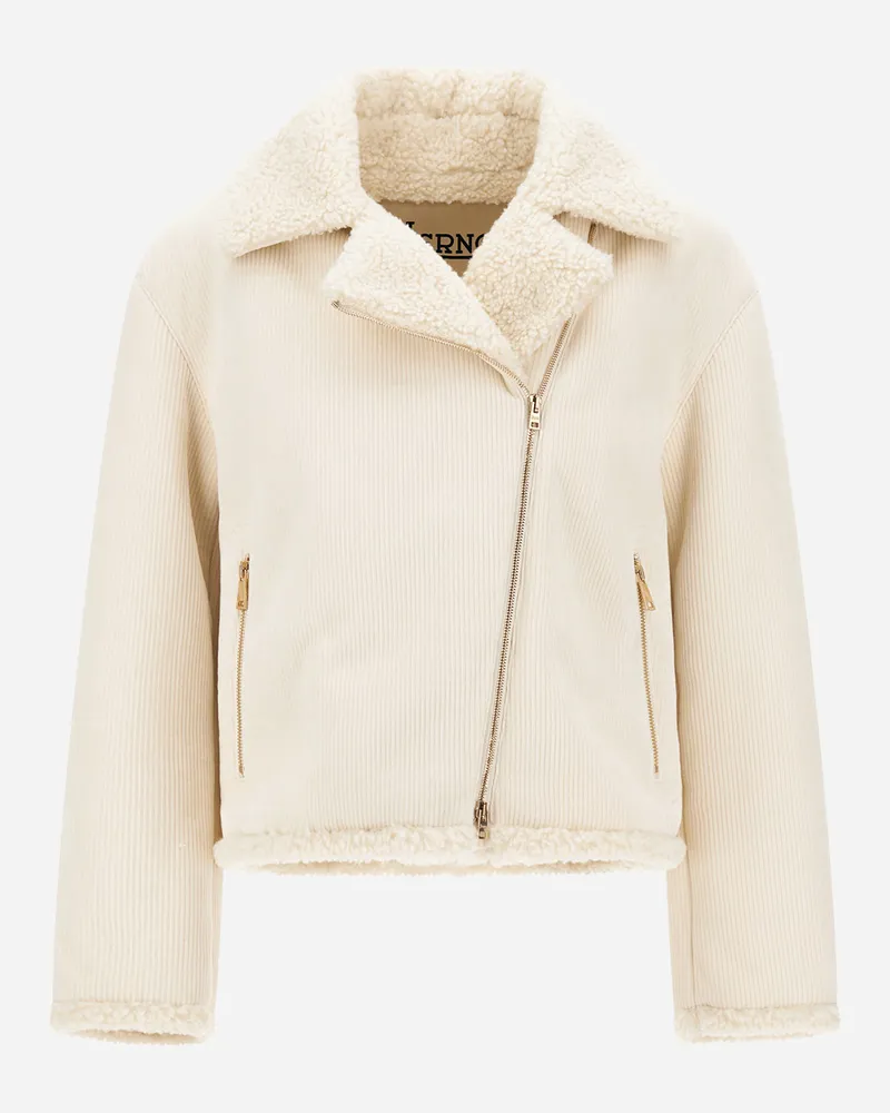 Herno Bikerjacke Aus Cord Mit Innenseite In Shearling-optik - Frau Mäntel & Trenchcoats Elfenbein Elfenbein