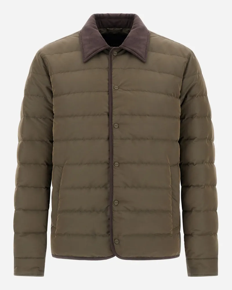 Herno Hemdjacke Aus Nyolon Mit Changierendem Effekt Und Suede Effect - Mann Hemden Helles Militärgrün Helles