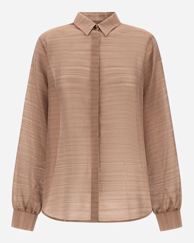 Herno Hemd Aus Gestreiftem Seiden-jacquard - Frau Hemden Tabakbraun Tabakbraun