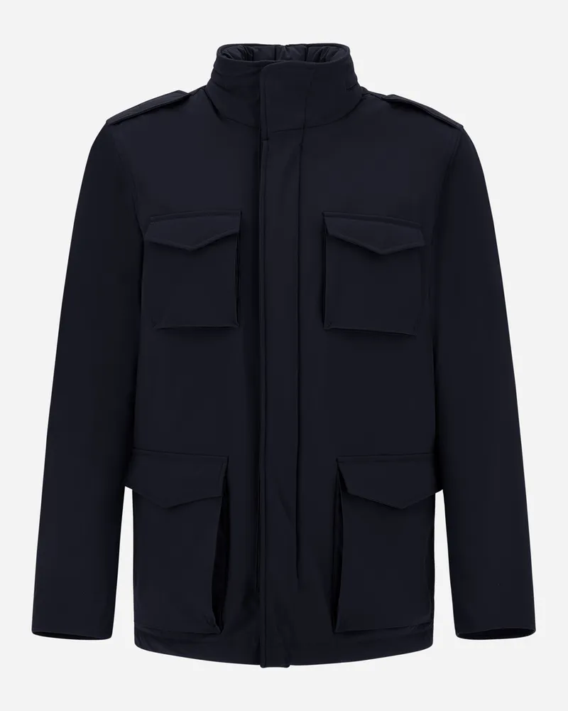 Herno Feldjacke Resort Aus Bouclé-gewebe Aus Wolle Und Mikrofaser Mit Veloursledereffekt - Mann Feldjacke Marineblau Marineblau