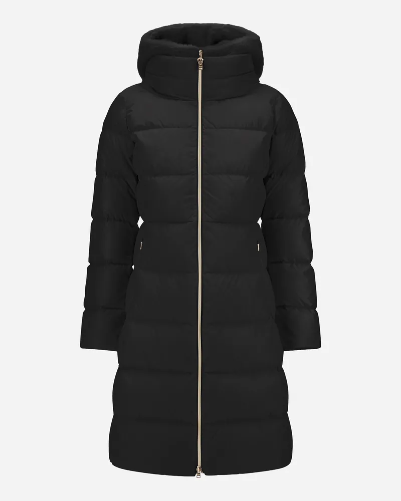Herno Lange Jacke Aus Satin Mit Pelzhaptik In Nutriafell-optik - Frau Capes Schwarz Schwarz