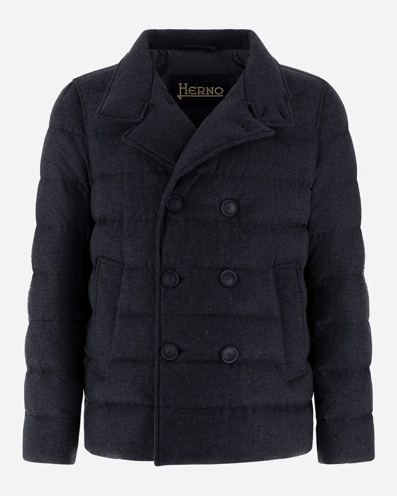 Herno Peacoat Aus Easy Cashmere Mix Marineblau