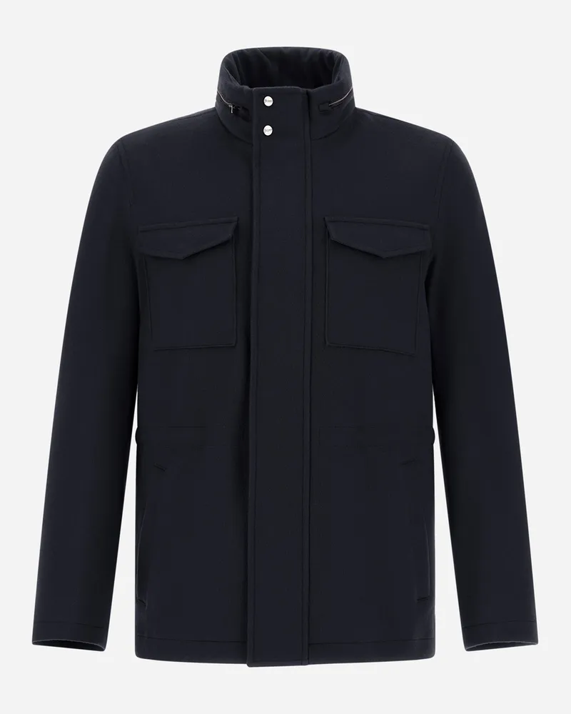 Herno Feldjacke Aus Kaschmir, Wolle Und Suede Effect - Mann Feldjacke Marineblau Marineblau