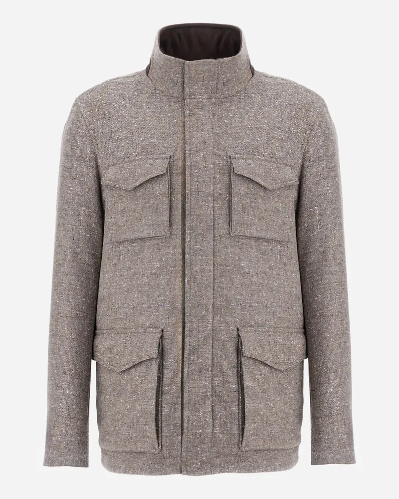 Herno Feldjacke Resort Aus Bouclé-gewebe Aus Wolle Und Mikrofaser Mit Veloursledereffekt - Mann Feldjacke Helltaupe Helltaupe