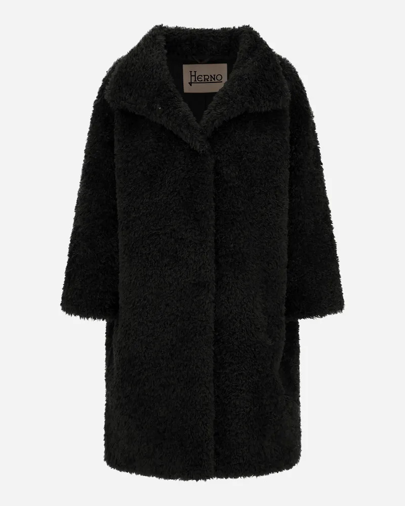Herno Einreihiger Mantel In Pelz-haptik Mit Curly-effekt - Frau Mäntel & Trenchcoats Schwarz Schwarz