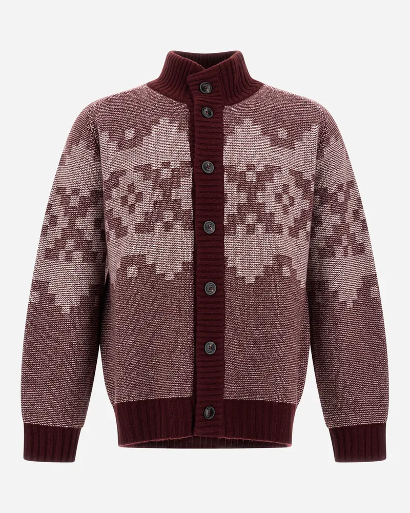 Herno Cardigan Aus Wolle Und Kaschmir Mit Norwegermuster - Mann Pullover & Strickjacken Bordeaux Bordeaux