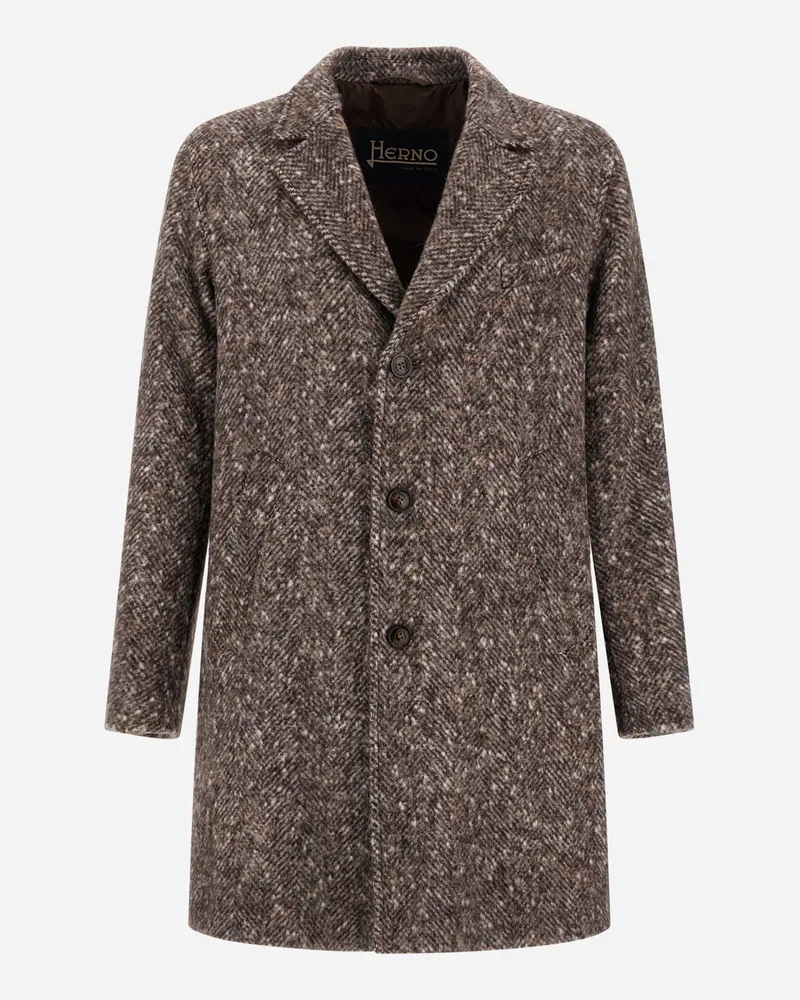 Herno Mantel Aus Alpaka, Herringbone-wolle Und Suede Effect - Mann Mäntel & Trenchcoats Dunkelbraun Dunkelbraun