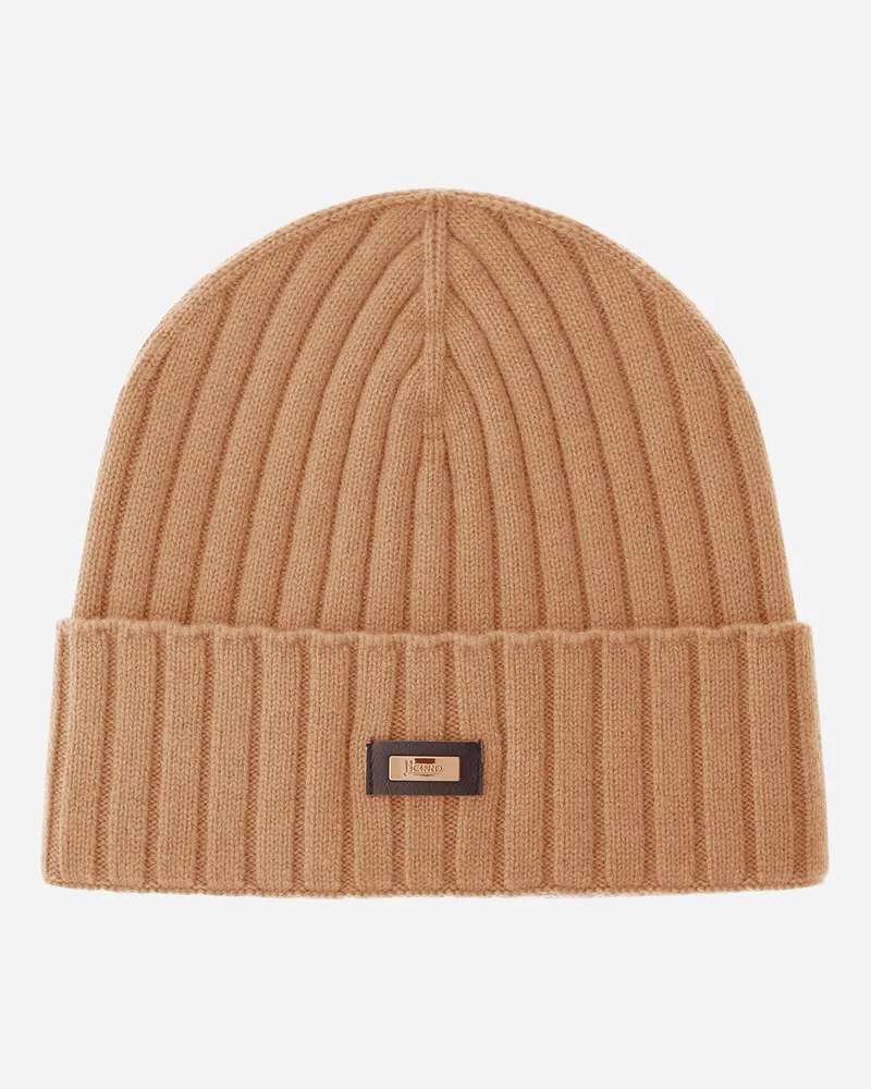 Herno Beanie Aus Kaschmir Im Patentmuster - Mann Hüte Camel Camel