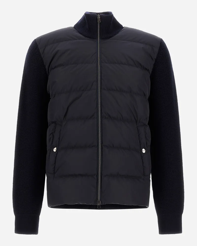 Herno Jacke Aus Wolle Mit Waffelstrick Und Nylon - Mann Pullover & Strickjacken Dunkelblau Dunkelblau