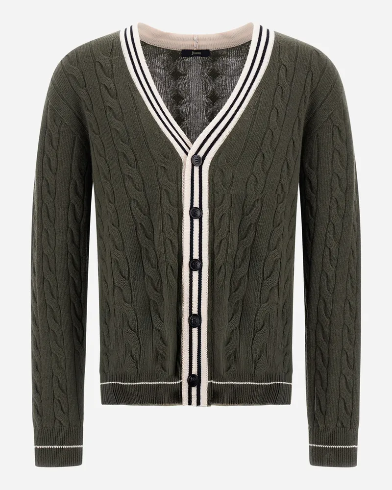 Herno Cardigan Aus Wolle Und Kaschmir Mit Zopfmuster - Mann Pullover & Strickjacken Militärgrün/rosa Militärgrün
