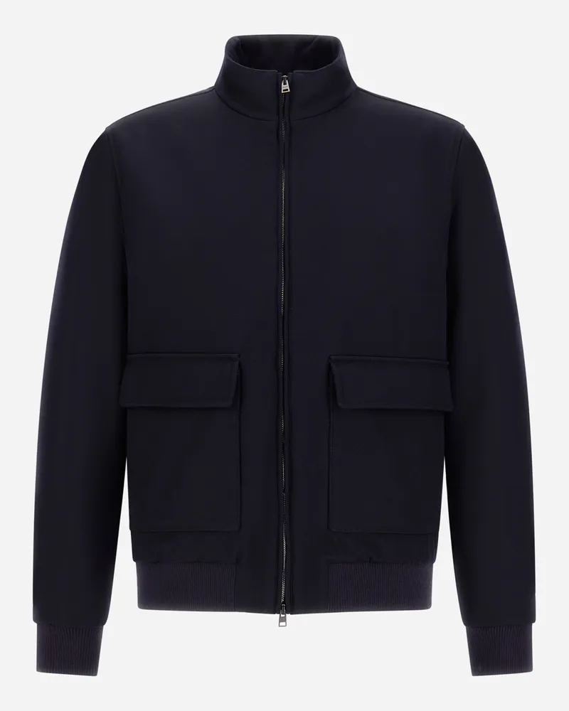 Herno Bomberjacke Aus Hochwertiger Wolle - Mann Bomber Marineblau Marineblau