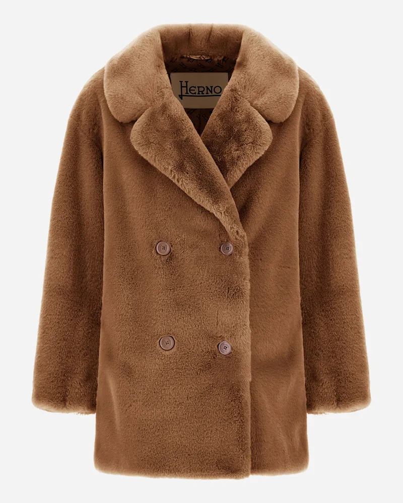 Herno Caban In Pelz-haptik Mit Biberfelloptik - Frau Mäntel & Trenchcoats Camel Camel