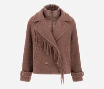 Caban Aus Teddy Mit Fransen Und Aus Nylon Ultralight - Frau Mäntel & Trenchcoats Dunkelrosa
