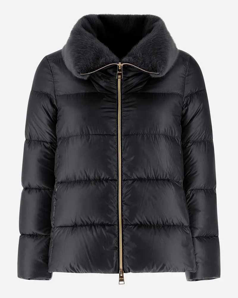 Herno Bomberjacke Aus Nylon Ultralight Und New Lady Faux Fur Schwarz