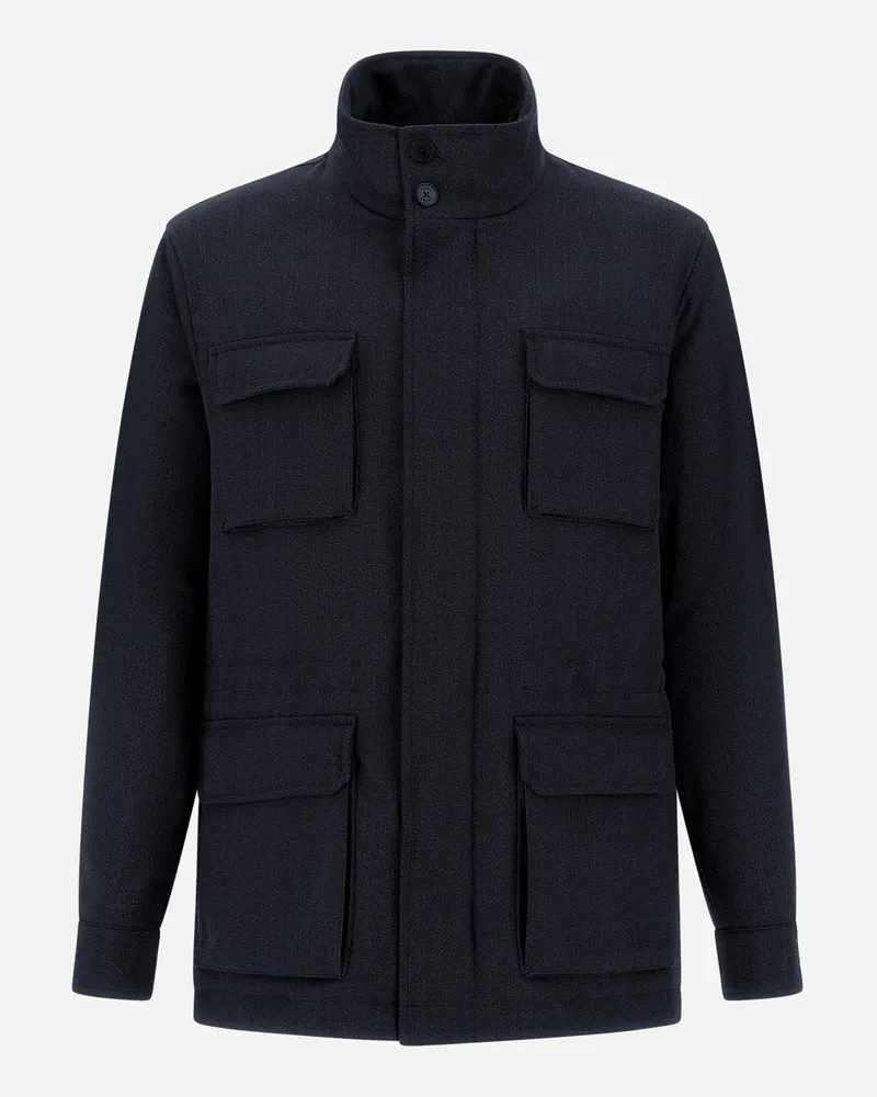 Herno Feldjacke Aus Einer Wollmischung Mit Vintage-effekt - Mann Feldjacke Marineblau Marineblau