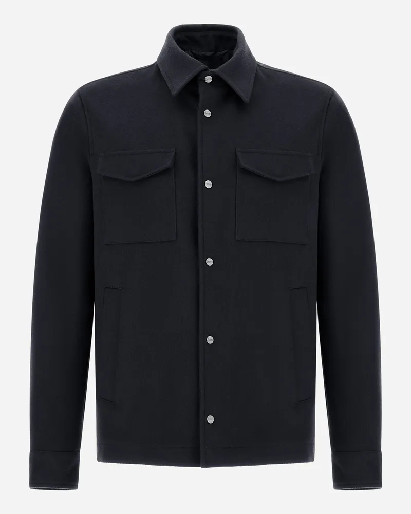 Herno Shacket Aus Kaschmir Und Wolle - Mann Hemden Marineblau Marineblau