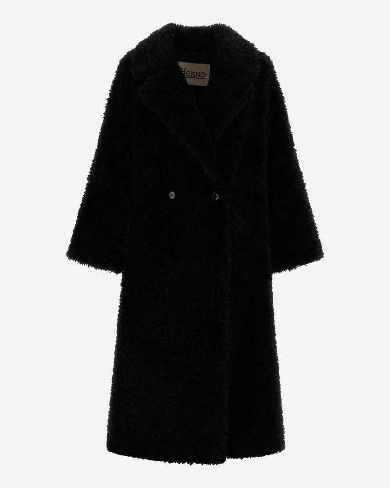 Herno Langer Mantel In Pelz-haptik Mit Curly-effekt - Frau Mäntel & Trenchcoats Schwarz Schwarz