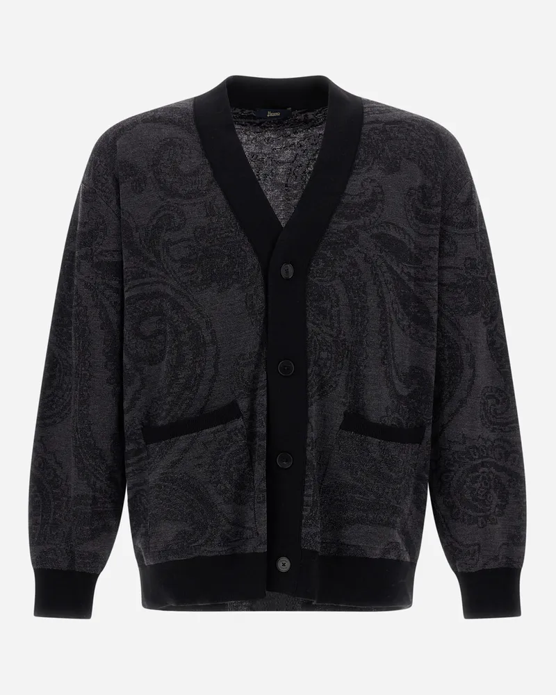 Herno Cardigan Aus Wolljacquard Mit Paisley-motiv - Mann Pullover & Strickjacken Schwarz Schwarz
