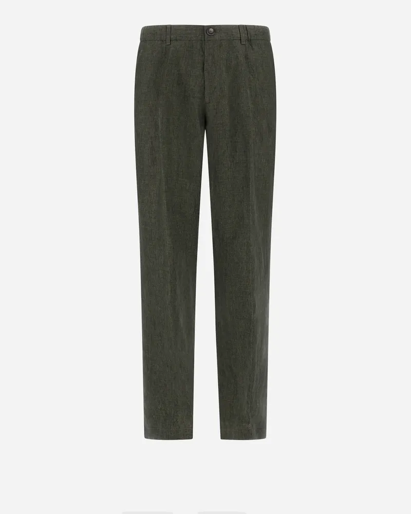 Herno Hose Resort Aus Délavé-leinen Und Leinen Mit Tropen-print - Mann Hose Grün Grün