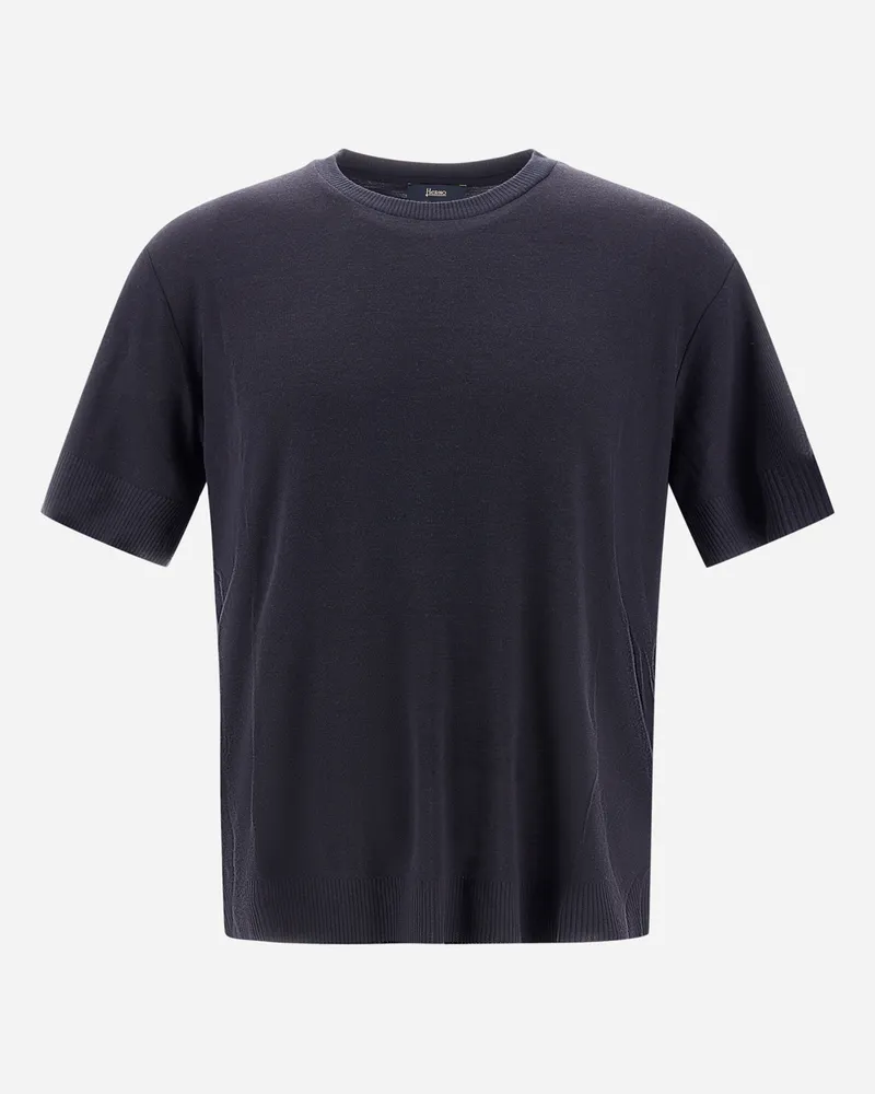 Herno T-shirt Aus Fine Wool Jersey Marineblau