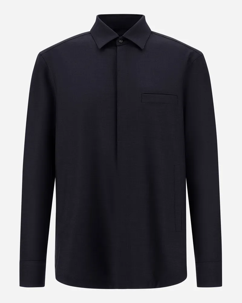 Herno Hemd Aus Wollgabardine - Mann Hemden Marineblau Marineblau