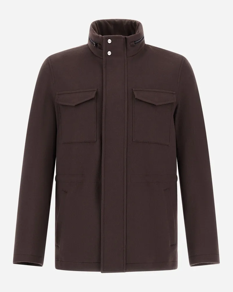 Herno Feldjacke Aus Kaschmir, Wolle Und Suede Effect - Mann Feldjacke Dunkelbraun Dunkelbraun