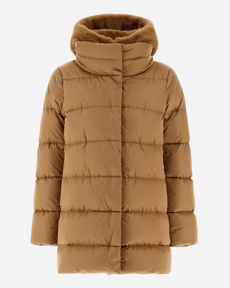 Herno A-form-jacke Aus Satin Und Lady Alternative Fur - Frau A-shape Camel Camel