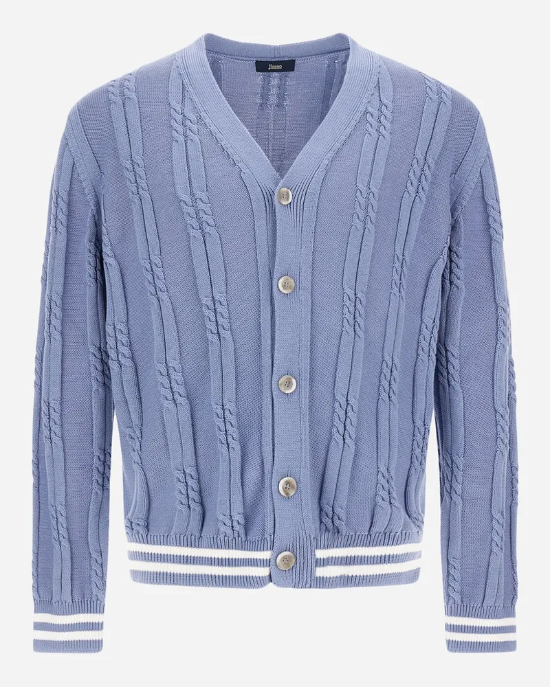 Herno Cardigan Aus Eternal Cotton Cable Hellblau