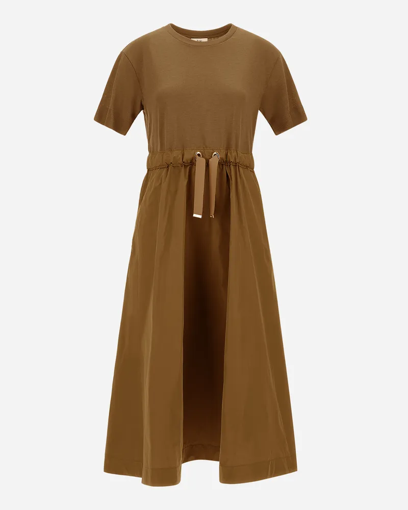 Herno Kleid Aus Glam Knit Effect Und Techno Taft Camel