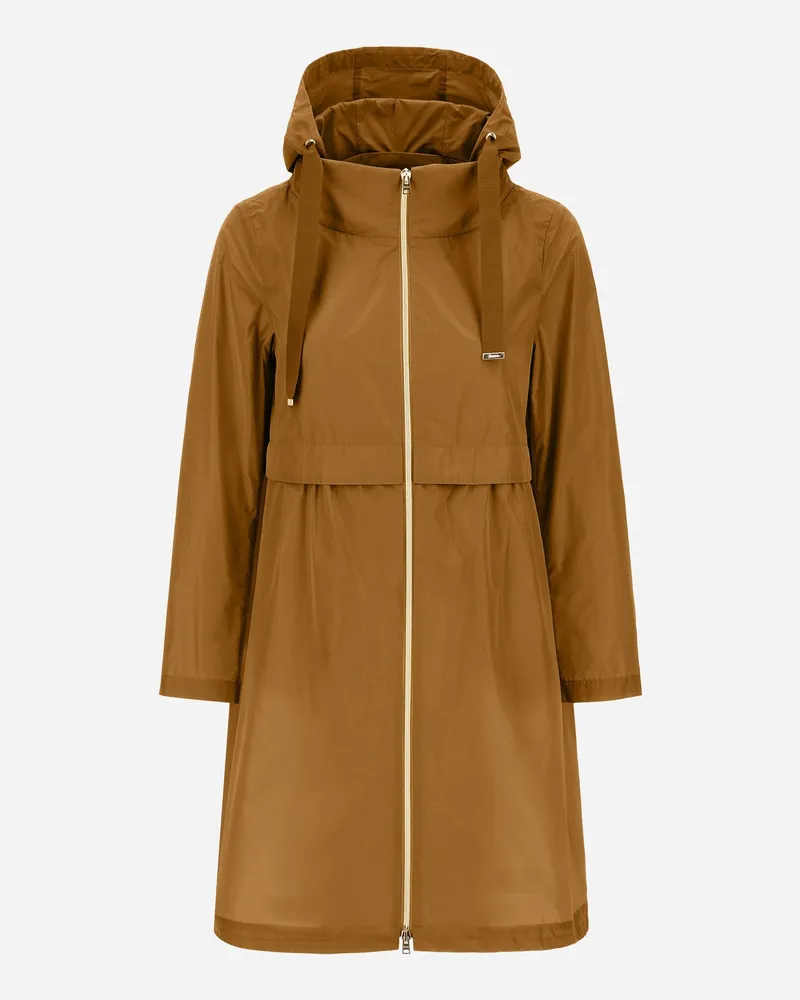 Herno Langer Parka Aus New Techno Taft Camel