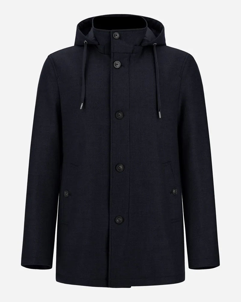 Herno Kurzer Parka Aus Wolle, Seide Und Suede Effect - Mann Parka & Jacken Marineblau Marineblau