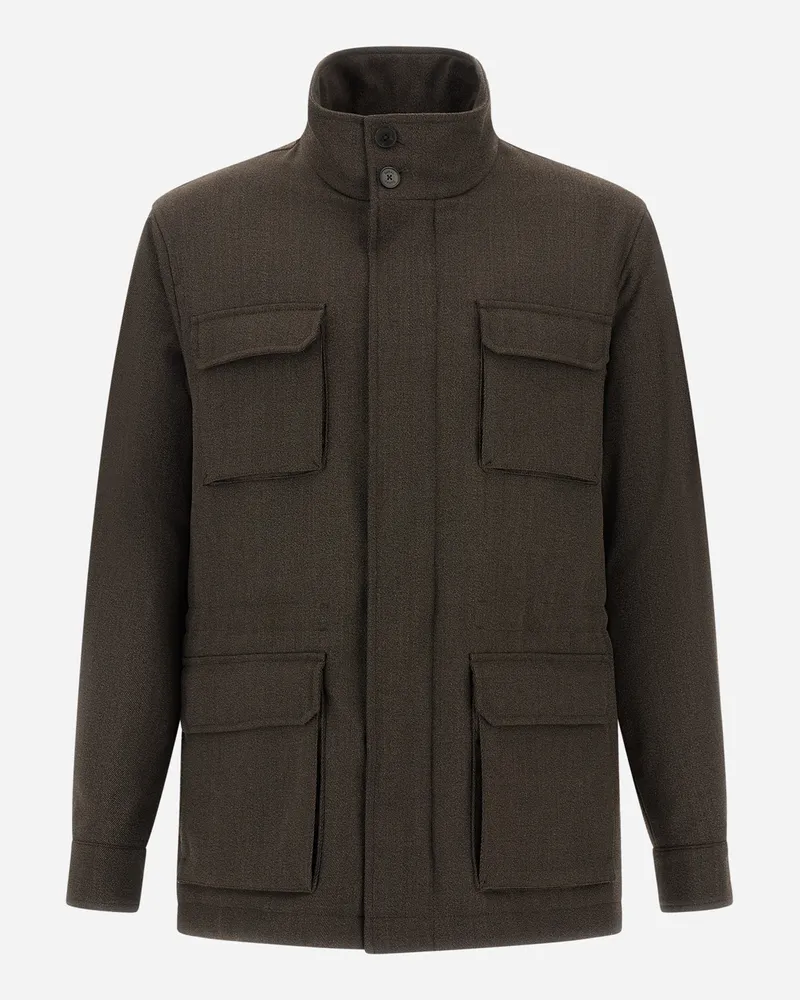 Herno Feldjacke Aus Einer Wollmischung Mit Vintage-effekt - Mann Feldjacke Helles Militärgrün Helles