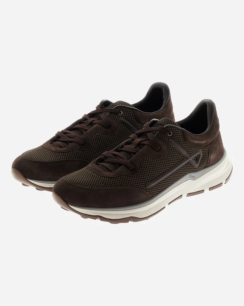Herno Sneaker Herno Maggiore Aus Veloursleder Und Netzmesh - Mann Schuhe Dunkelbraun Dunkelbraun