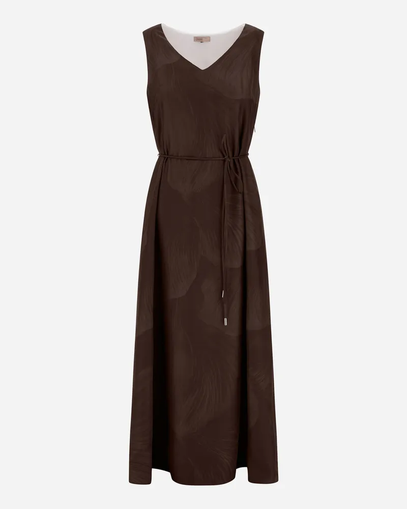 Herno Kleid Resort Aus Reiner Seide Mit Blumen-print - Frau Röcke & Kleider Dunkle Schokolade Dunkle