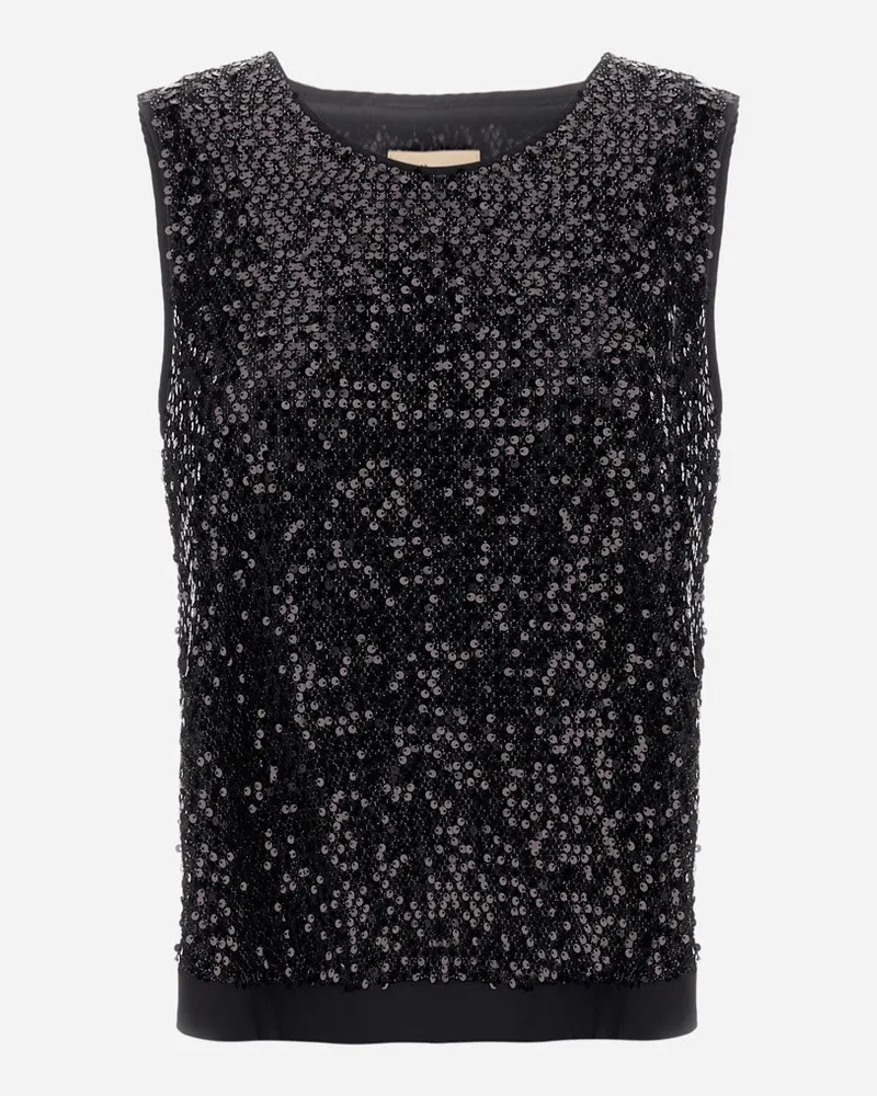 Herno Top Aus Mesh Mit Pailletten Und Structured Nylon Schwarz