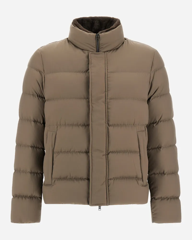 Herno Bomberjacke Aus Arendelle Und Faux Fur - Mann Bomber Dunkeltaupe Dunkeltaupe