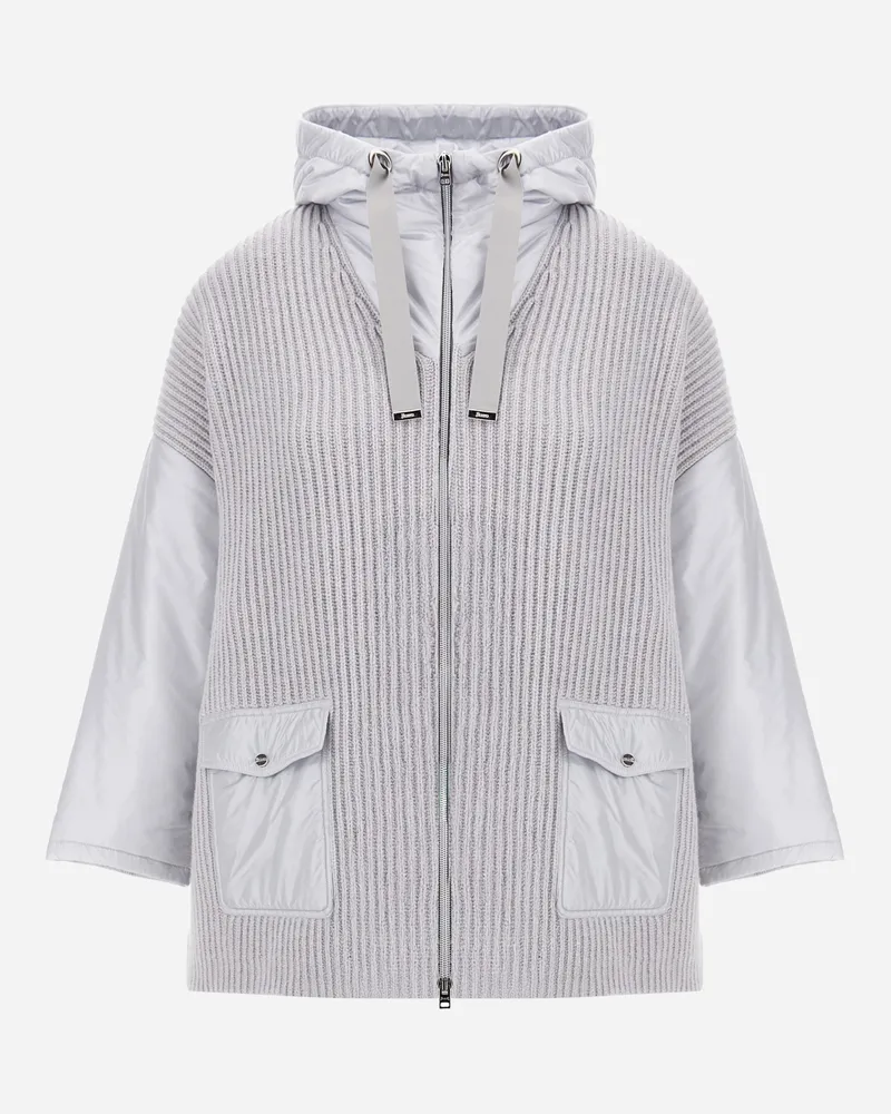 Herno Jacke Resort Aus Reiner Wolle Im Patentmuster Und Aus Nylon Ultralight - Frau Pullover & Strickjacken Perlgrau Perlgrau