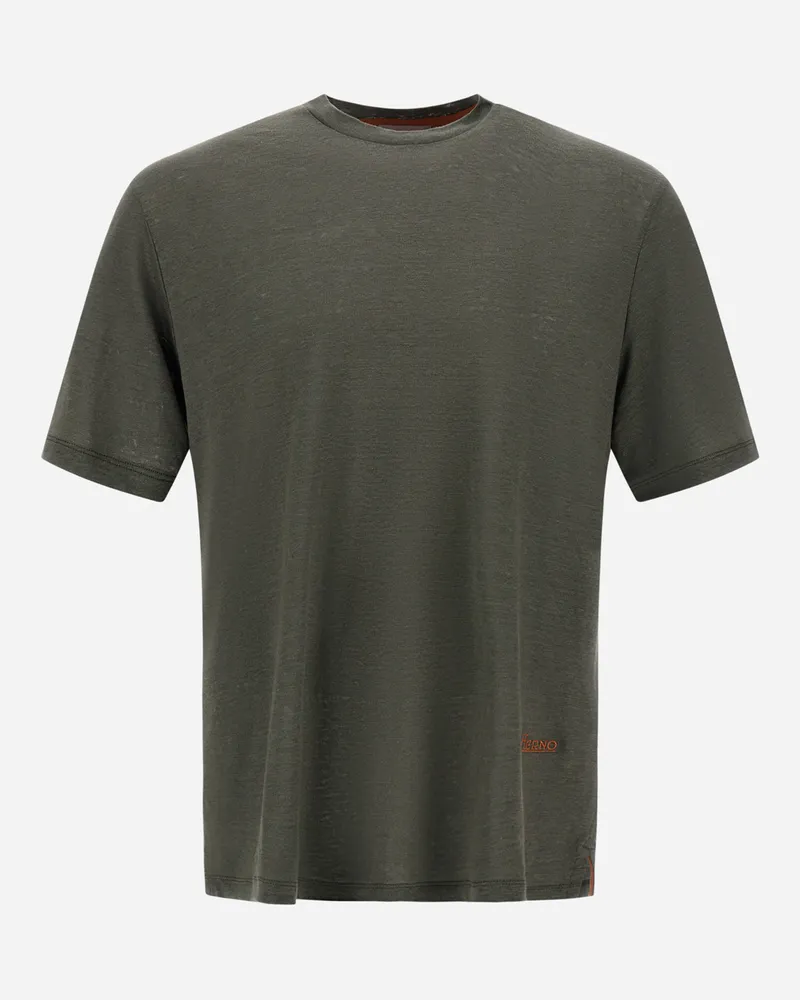 Herno T-shirt Resort Aus Leinenjersey - Mann T-shirt & Polo-shirts Militärgrün Militärgrün