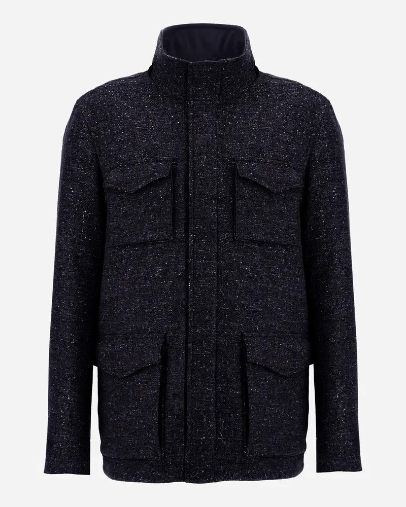 Herno Feldjacke Resort Aus Bouclé-gewebe Aus Wolle Und Mikrofaser Mit Veloursledereffekt - Mann Feldjacke Marineblau Marineblau