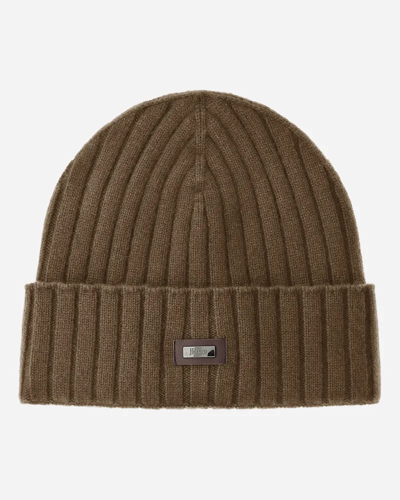 Herno Beanie Aus Kaschmir Im Patentmuster - Mann Hüte Helles Militärgrün Helles