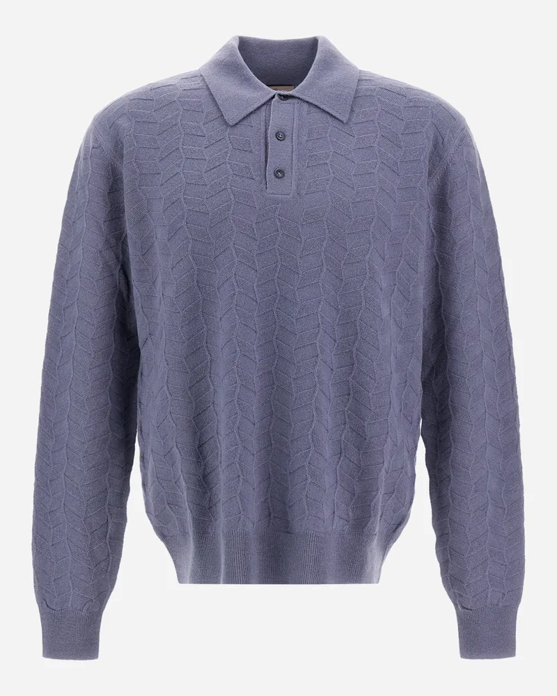 Herno Poloshirt Resort In Strick Aus Wolle Im Flechtmuster - Mann T-shirt & Polo-shirts Hellblau Hellblau