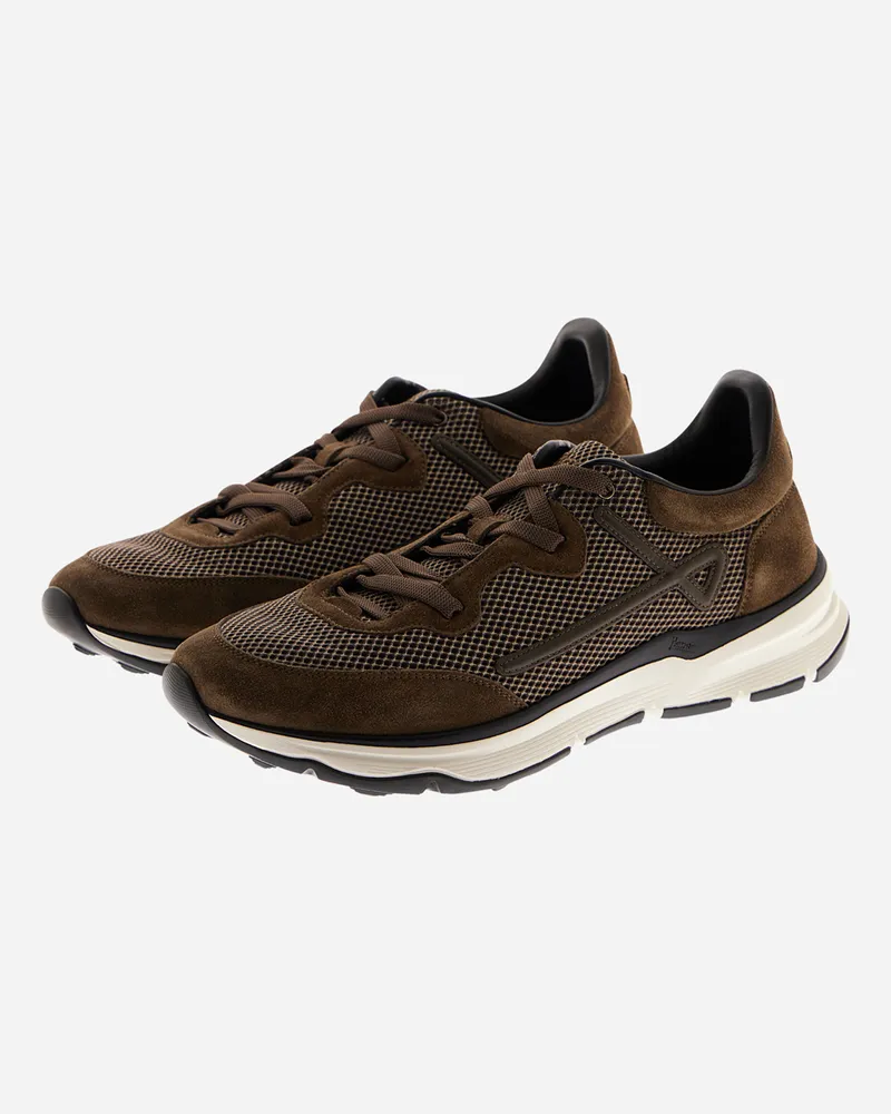Herno Sneaker Herno Maggiore Aus Veloursleder Und Netzmesh - Mann Schuhe Grün Grün