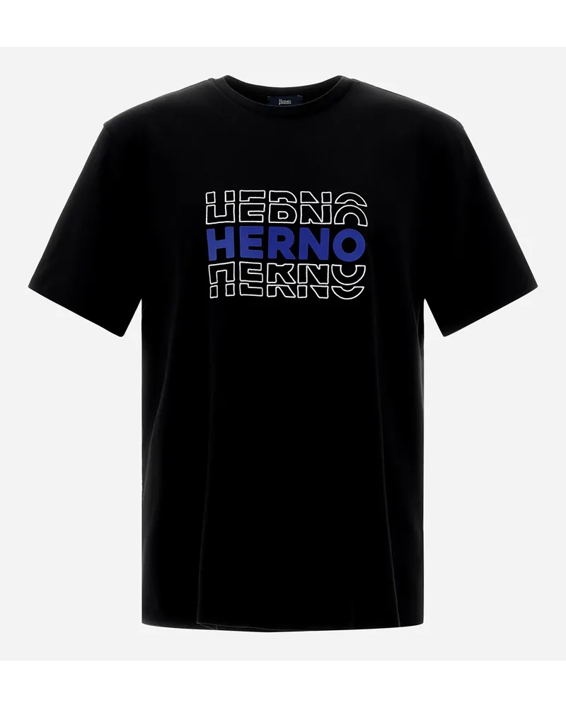 Herno T-shirt Aus Compact Jersey Schwarz