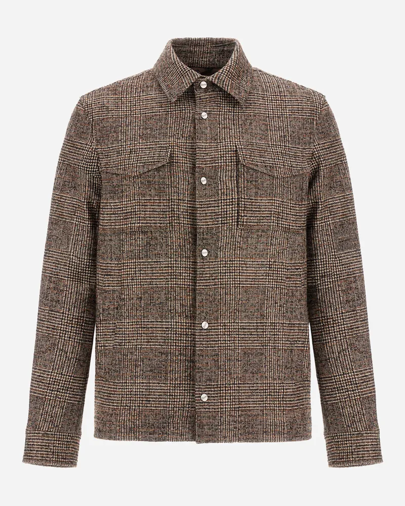 Herno Hemdjacke Aus Alpaka Und Wolle Mit Karomuster - Mann Hemden Braun/grün Braun