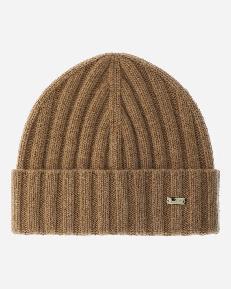 Herno Beanie Aus Wolle Im Rippstrick - Frau Hüte Camel Camel