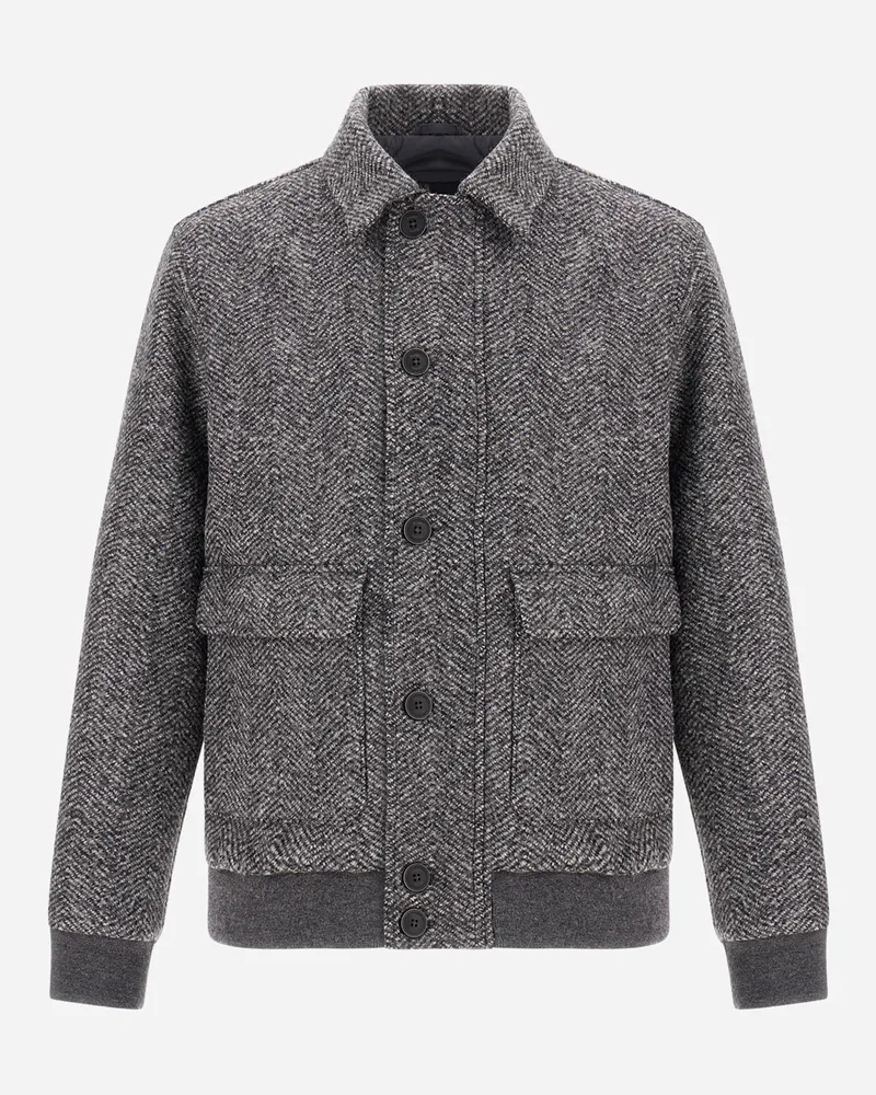 Herno Bomberjacke Aus Doppelgewebe Aus Herringbone-wolle - Mann Bomber Anthrazit Anthrazit