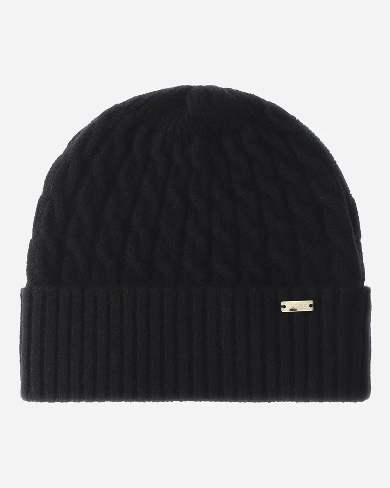 Herno Mütze Aus Eternity Cashmere Cable Schwarz