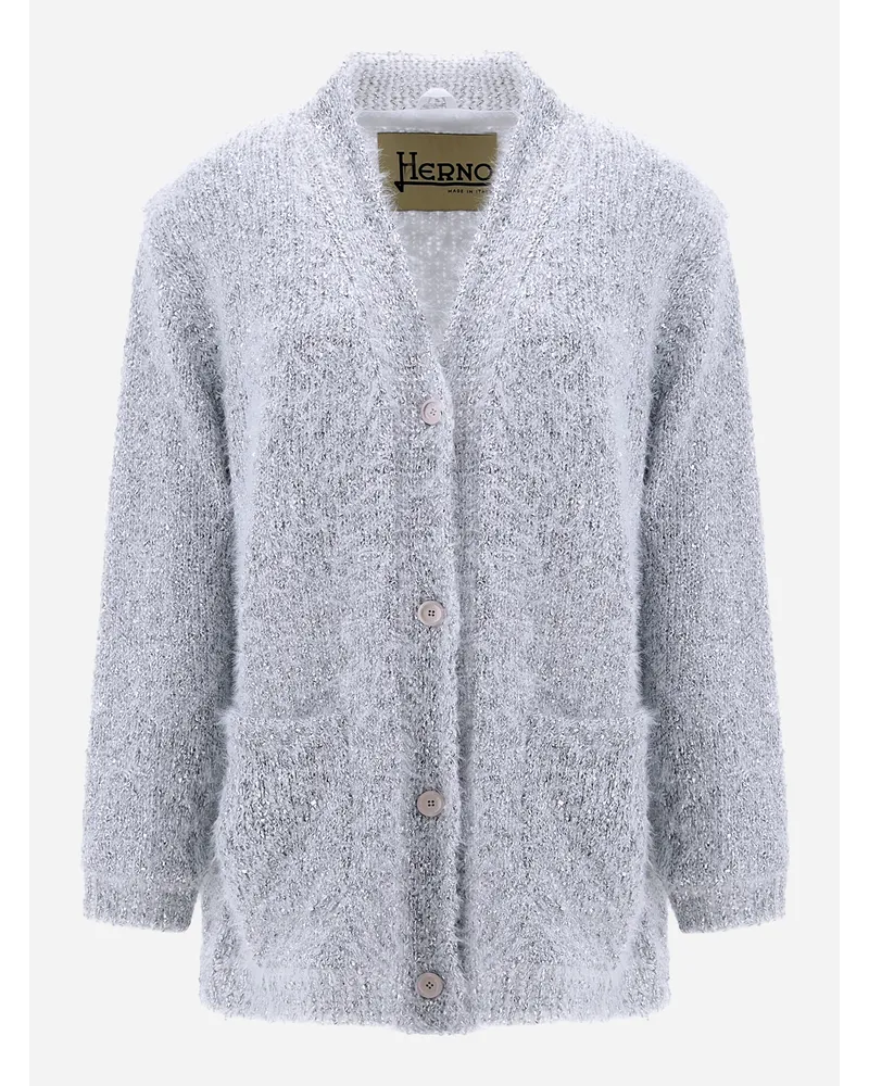 Herno Frizzy Lurex Knit Cardigan Weiß